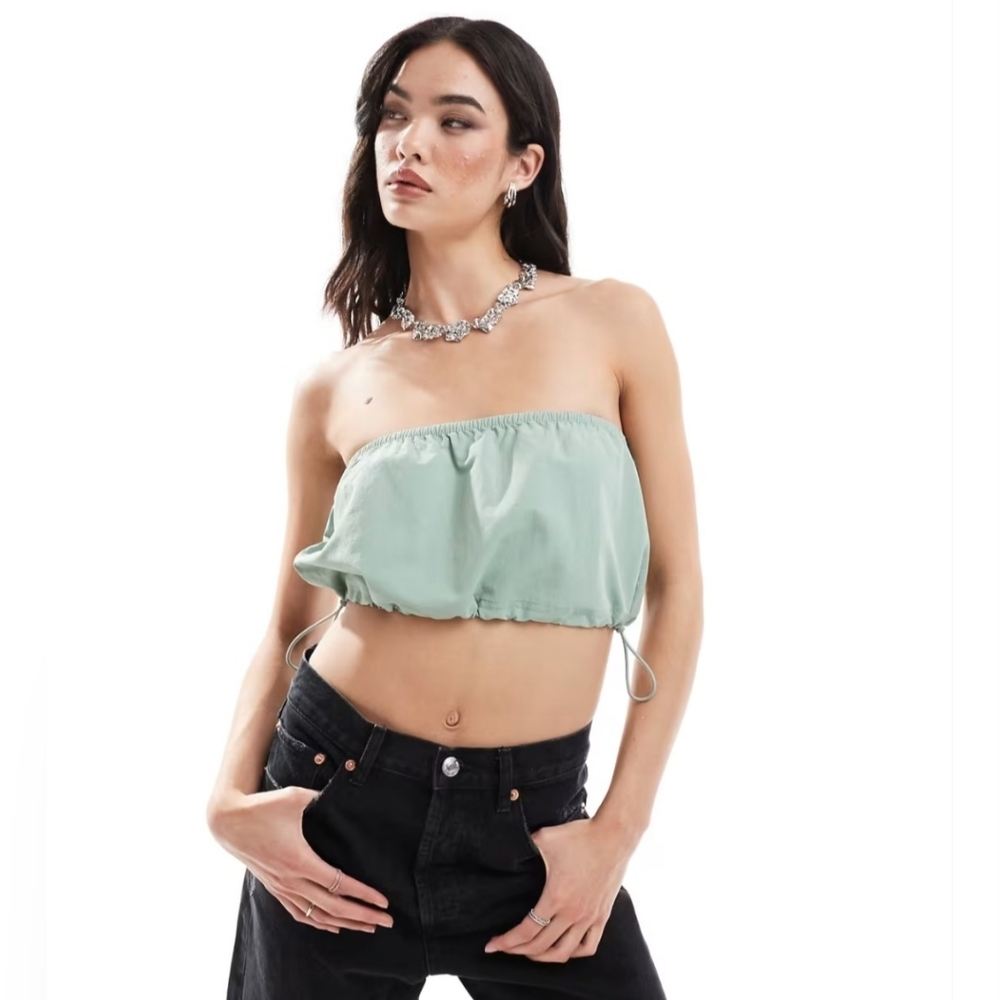 Vans Light Sage Green Riley Parachute Strapless Top Sz L